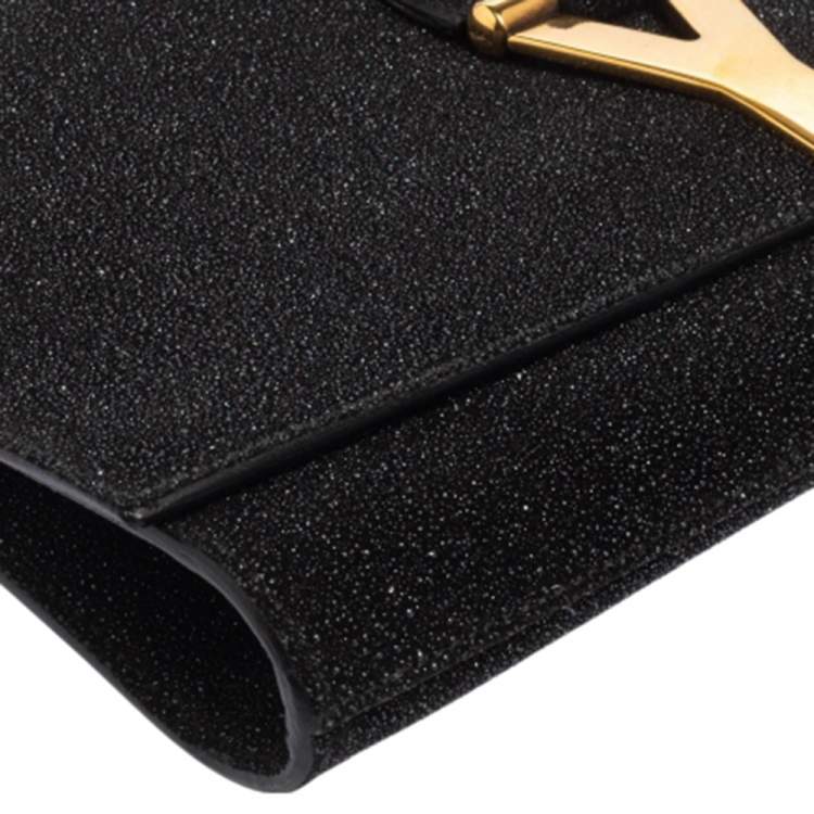 Pre Owned Yves Saint Laurent Black Shimmer Glitter And Suede Y-Ligne Clutch