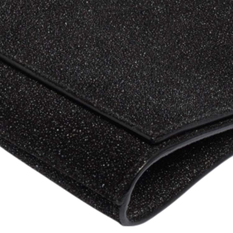 Pre Owned Yves Saint Laurent Black Shimmer Glitter And Suede Y-Ligne Clutch