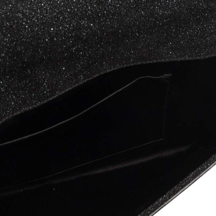 Pre Owned Yves Saint Laurent Black Shimmer Glitter And Suede Y-Ligne Clutch
