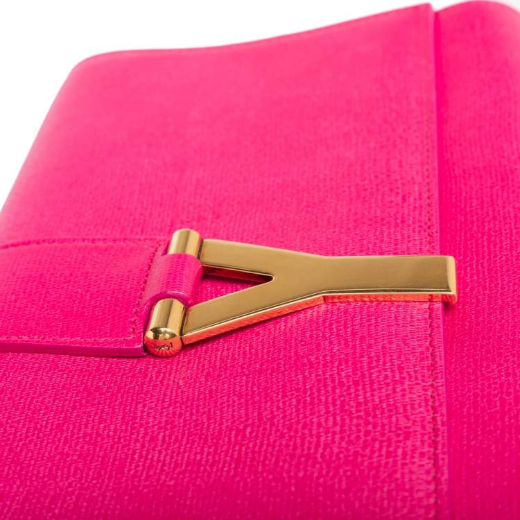 Pre Owned Yves Saint Laurent Fuchsia Leather Y-Ligne Clutch