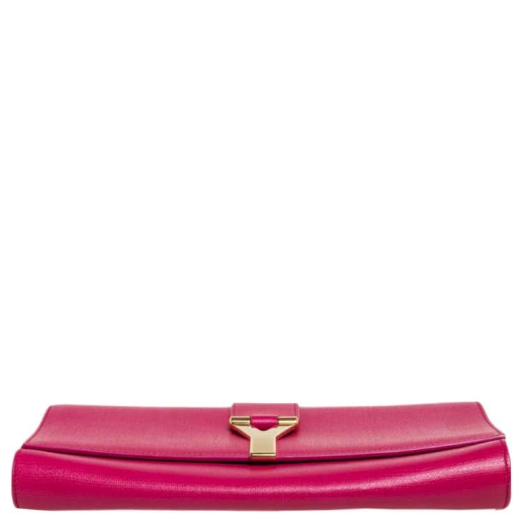 Pre Owned Yves Saint Laurent Fuchsia Leather Y-Ligne Clutch