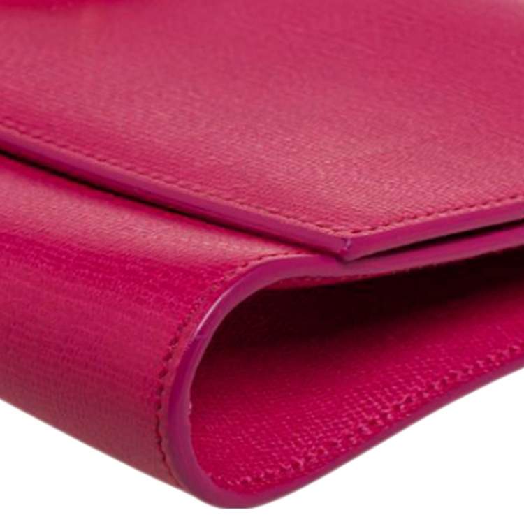 Pre Owned Yves Saint Laurent Fuchsia Leather Y-Ligne Clutch