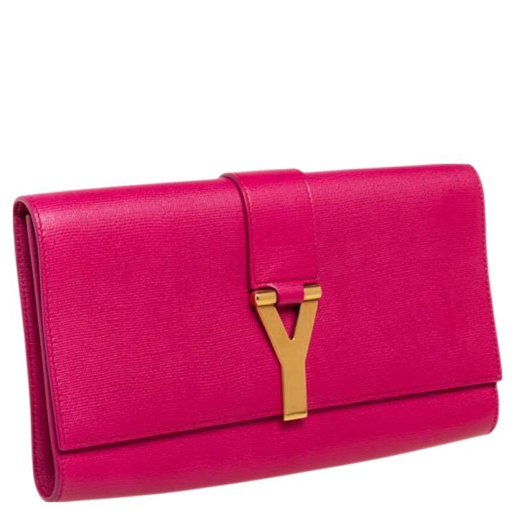 Pre Owned Yves Saint Laurent Fuchsia Leather Y-Ligne Clutch