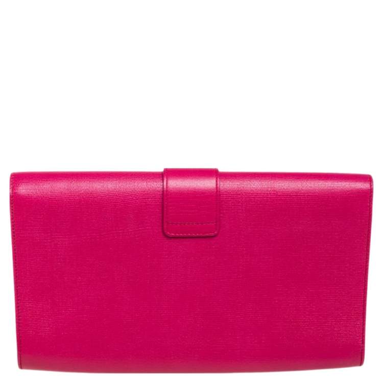 Pre Owned Yves Saint Laurent Fuchsia Leather Y-Ligne Clutch