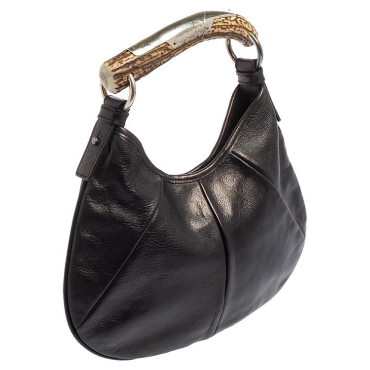 Pre Owned Yves Saint Laurent Black Leather Mini Mombasa Hobo