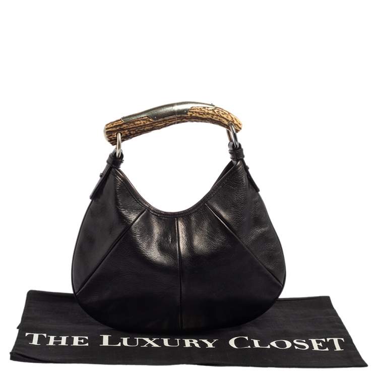 Pre Owned Yves Saint Laurent Black Leather Mini Mombasa Hobo