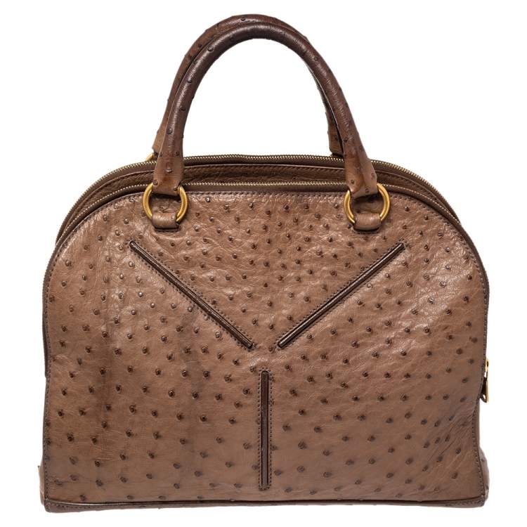Pre Owned Yves Saint Laurent Brown Ostrich YSL 32 Bag