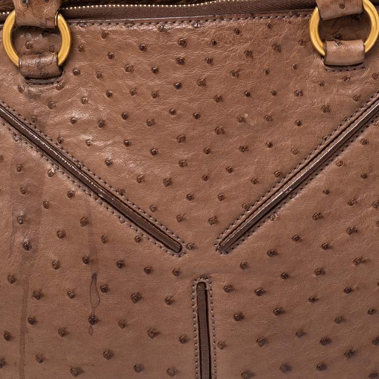 Pre Owned Yves Saint Laurent Brown Ostrich YSL 32 Bag