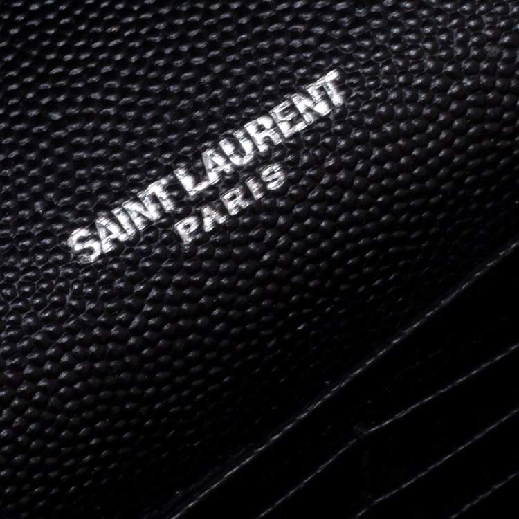 Pre Owned Saint Laurent Black Matelassé Leather Monogram Envelope Wallet on Chain