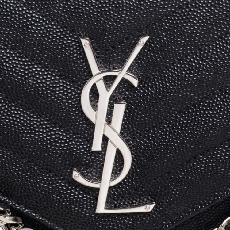 Pre Owned Saint Laurent Black Matelassé Leather Monogram Envelope Wallet on Chain