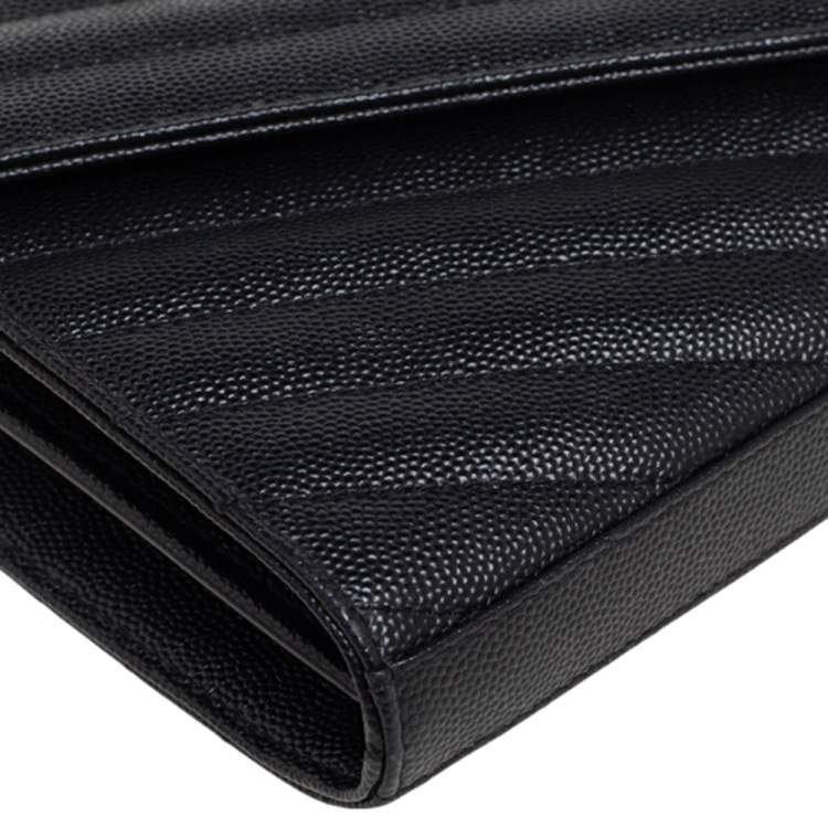 Pre Owned Saint Laurent Black Matelassé Leather Monogram Envelope Wallet on Chain