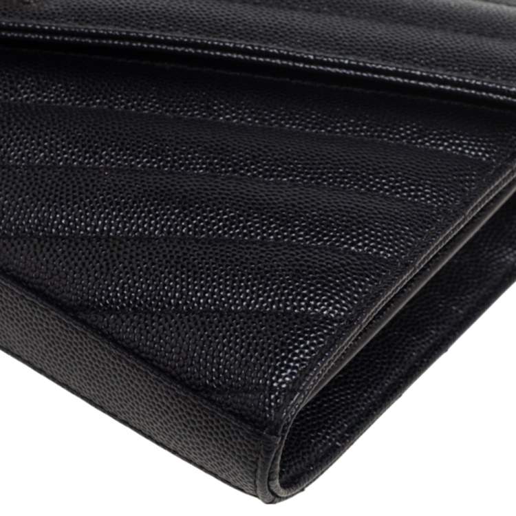 Pre Owned Saint Laurent Black Matelassé Leather Monogram Envelope Wallet on Chain