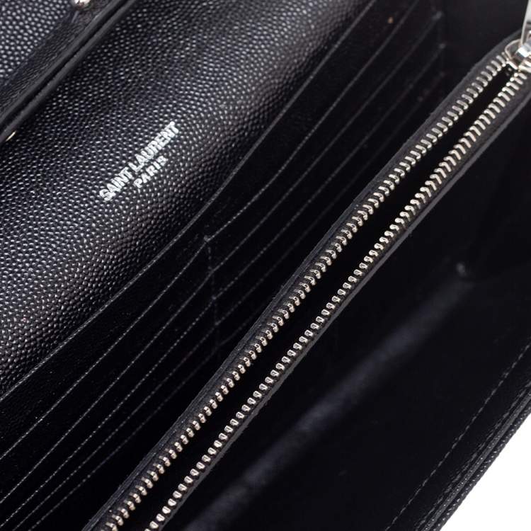 Pre Owned Saint Laurent Black Matelassé Leather Monogram Envelope Wallet on Chain