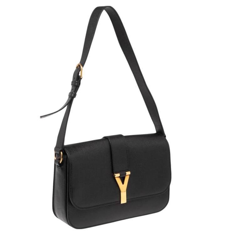 Pre Owned Saint Laurent Black Leather Large Chyc Flap Shoulder Bag