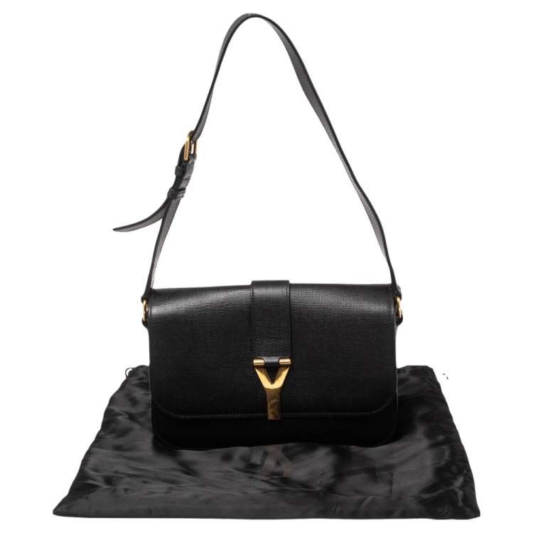 Pre Owned Saint Laurent Black Leather Large Chyc Flap Shoulder Bag
