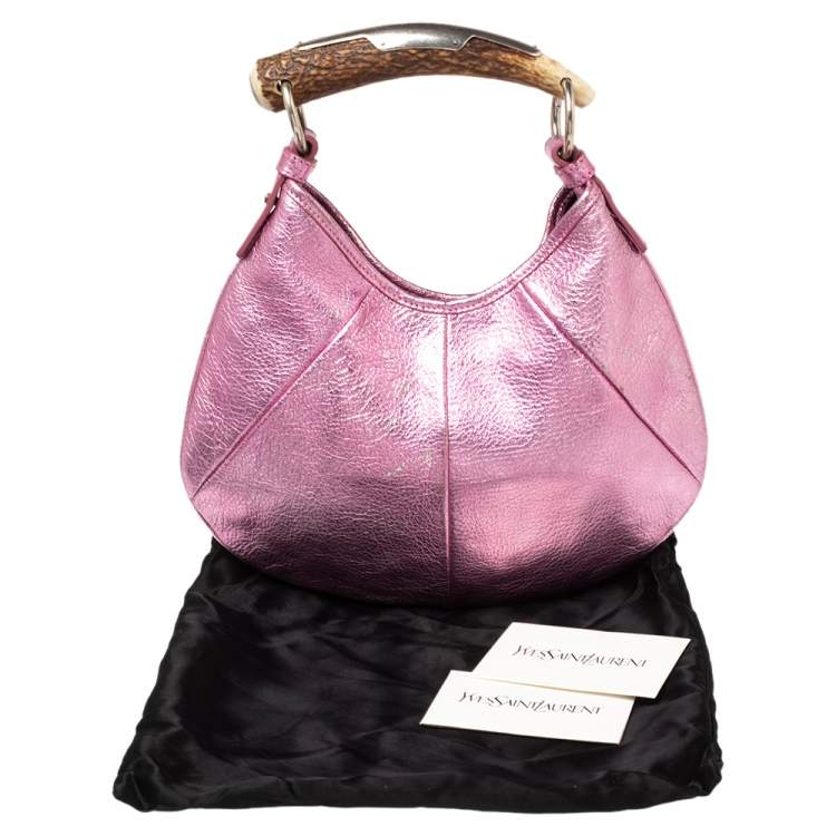Pre Owned Yves Saint Laurent Metallic Pink Leather Mini Mombasa Hobo