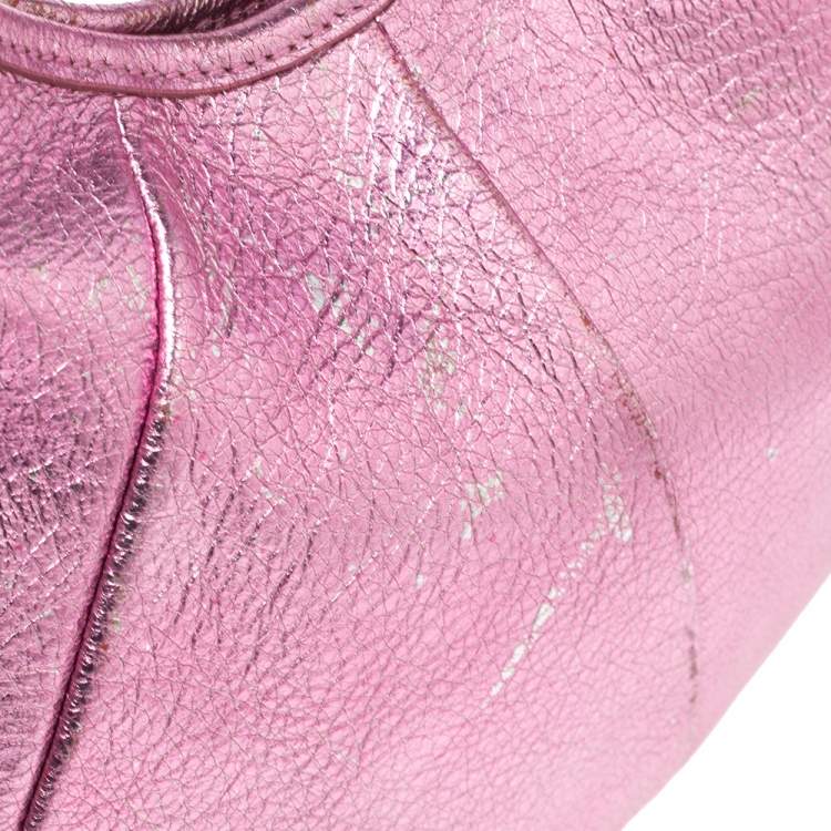 Pre Owned Yves Saint Laurent Metallic Pink Leather Mini Mombasa Hobo