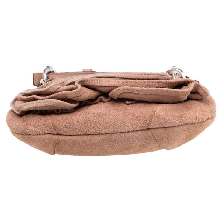 Pre Owned Yves Saint Laurent Brown Suede Era Nadja Flower Pochette