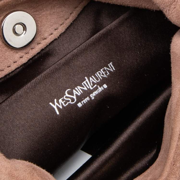 Pre Owned Yves Saint Laurent Brown Suede Era Nadja Flower Pochette