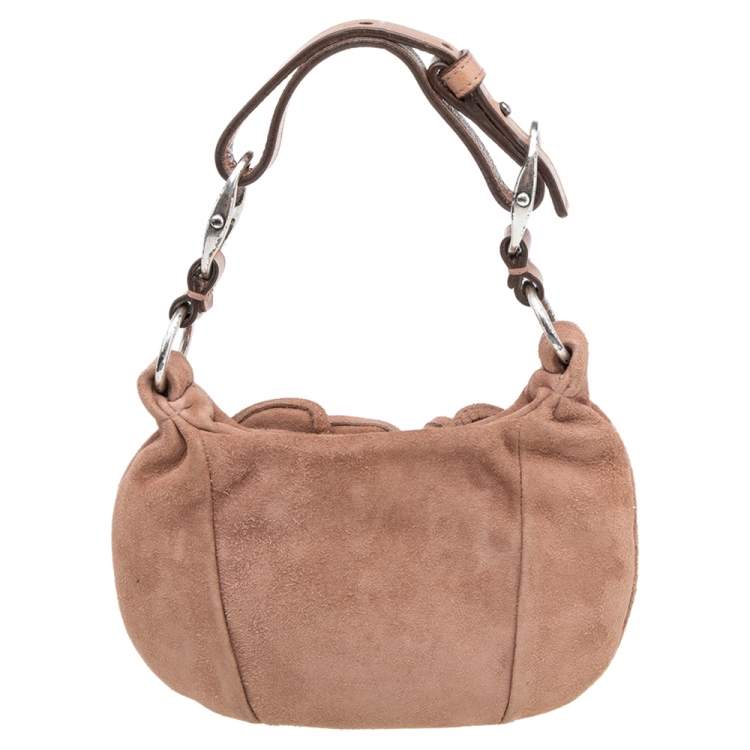 Pre Owned Yves Saint Laurent Brown Suede Era Nadja Flower Pochette