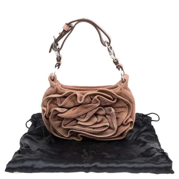 Pre Owned Yves Saint Laurent Brown Suede Era Nadja Flower Pochette