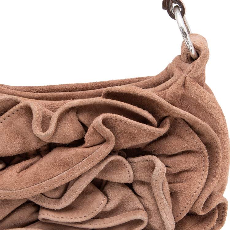Pre Owned Yves Saint Laurent Brown Suede Era Nadja Flower Pochette
