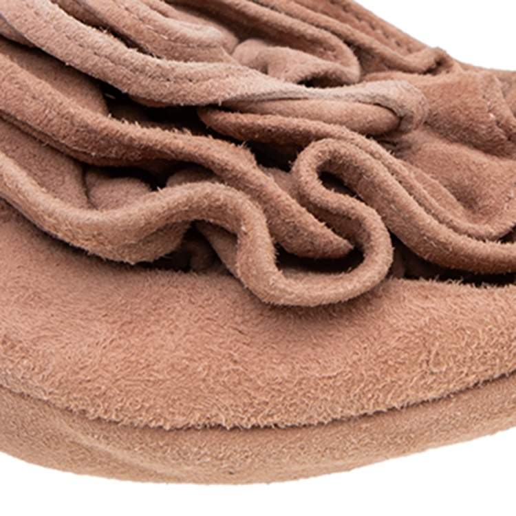 Pre Owned Yves Saint Laurent Brown Suede Era Nadja Flower Pochette