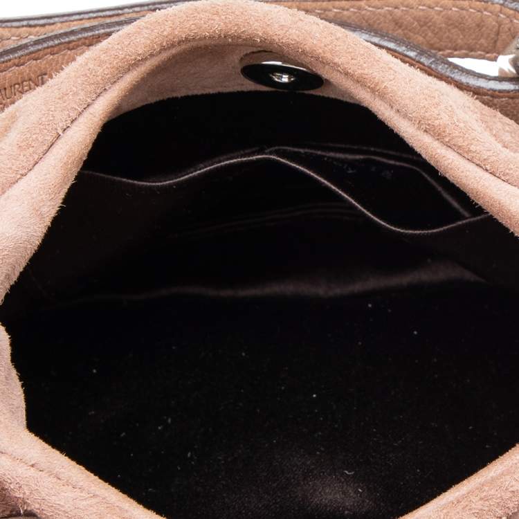 Pre Owned Yves Saint Laurent Brown Suede Era Nadja Flower Pochette