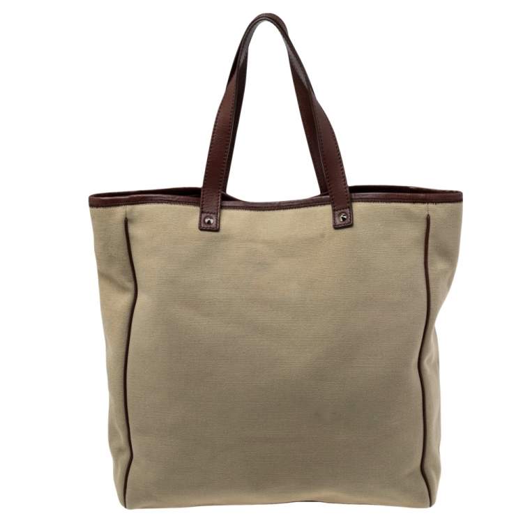 Pre Owned Yves Saint Laurent Brown/Beige Canvas and Leather Trim Charms Tote