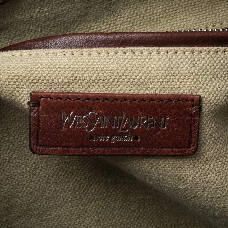 Pre Owned Yves Saint Laurent Brown/Beige Canvas and Leather Trim Charms Tote