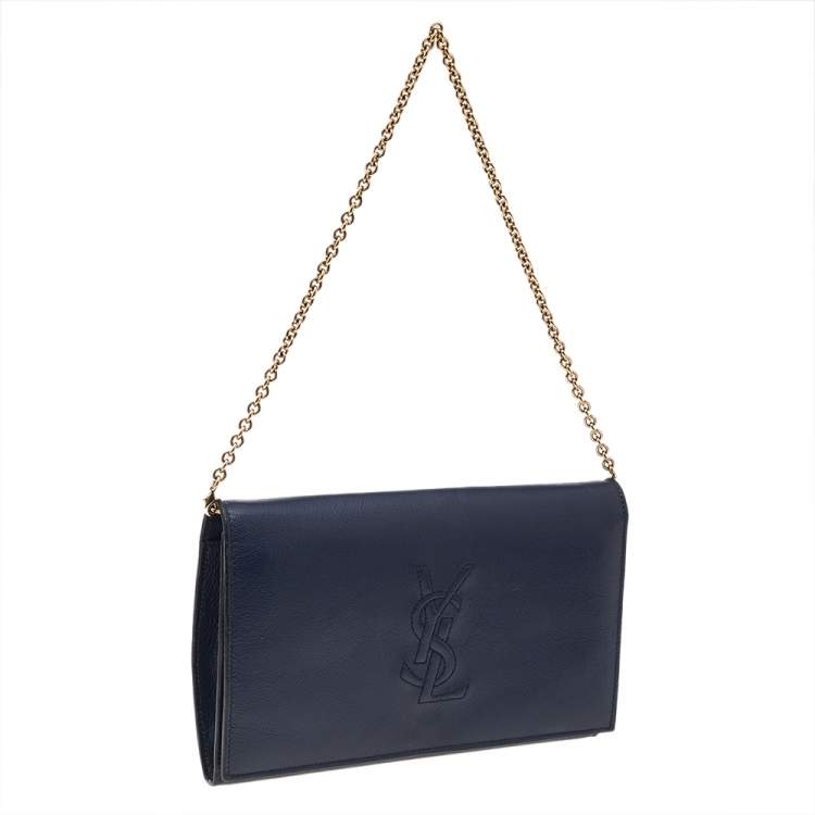مملوكة مسبقًا Yves Saint Laurent Navy Blue Leather Belle De Jour Wallet On Chain