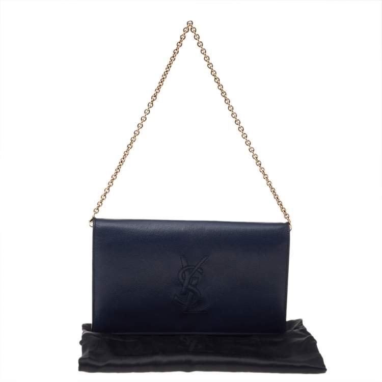 مملوكة مسبقًا Yves Saint Laurent Navy Blue Leather Belle De Jour Wallet On Chain