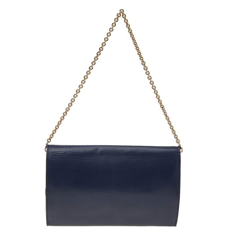 مملوكة مسبقًا Yves Saint Laurent Navy Blue Leather Belle De Jour Wallet On Chain