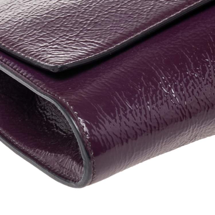 Pre Owned Yves Saint Laurent Purple Patent Leather Belle De Jour Flap Clutch