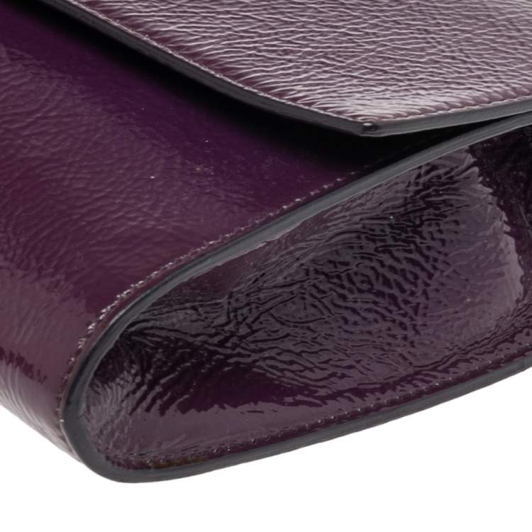 Pre Owned Yves Saint Laurent Purple Patent Leather Belle De Jour Flap Clutch