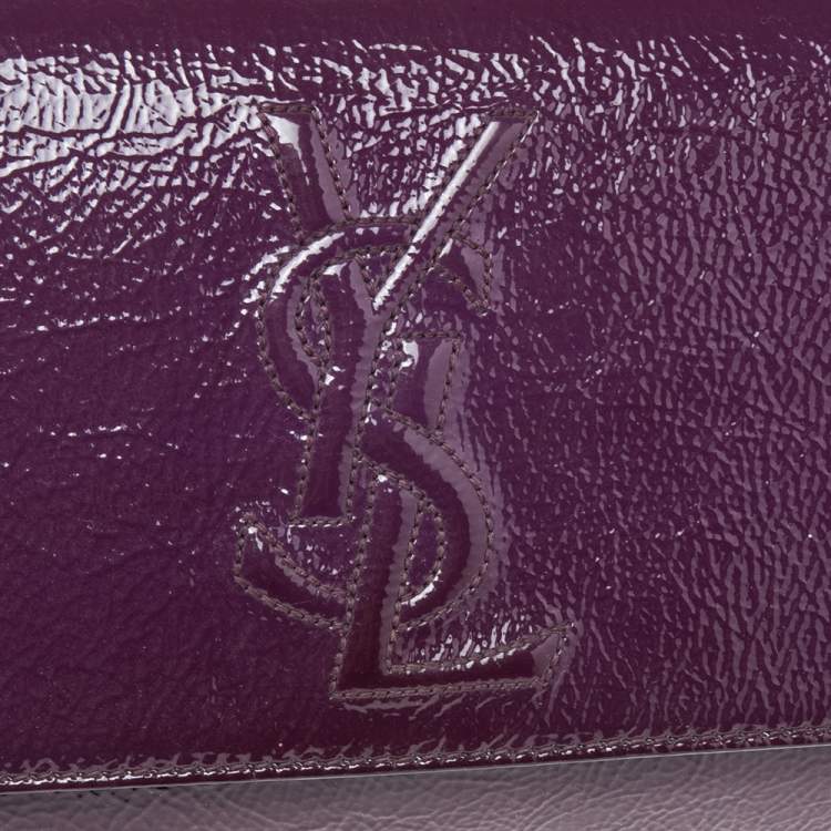 Pre Owned Yves Saint Laurent Purple Patent Leather Belle De Jour Flap Clutch