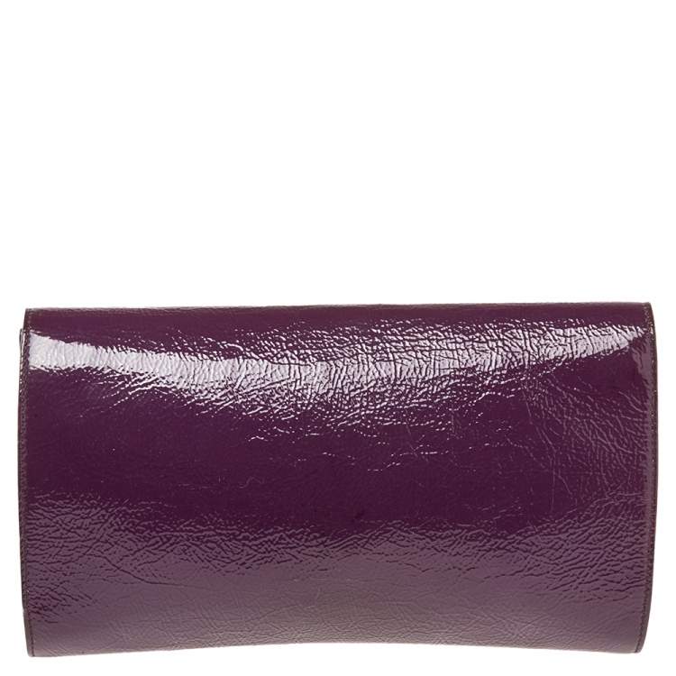 Pre Owned Yves Saint Laurent Purple Patent Leather Belle De Jour Flap Clutch