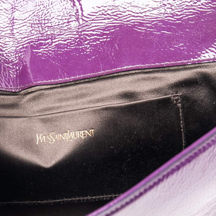 Pre Owned Yves Saint Laurent Purple Patent Leather Belle De Jour Flap Clutch