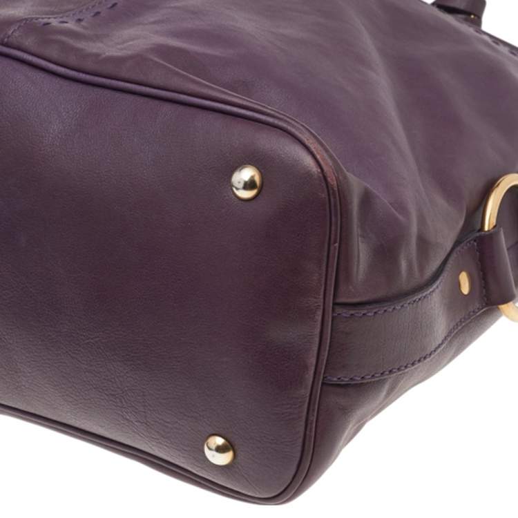 Pre Owned Yves Saint Laurent Purple Leather Oversized Muse Satchel