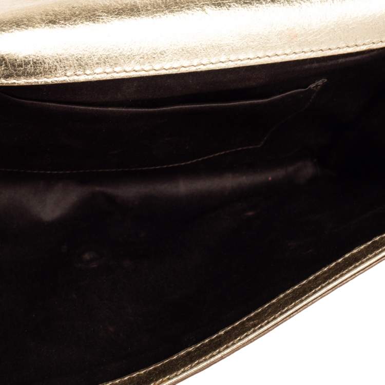 Pre Owned Yves Saint Laurent Metallic Gold Leather Belle De Jour Clutch