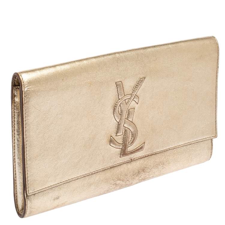 Pre Owned Yves Saint Laurent Metallic Gold Leather Belle De Jour Clutch