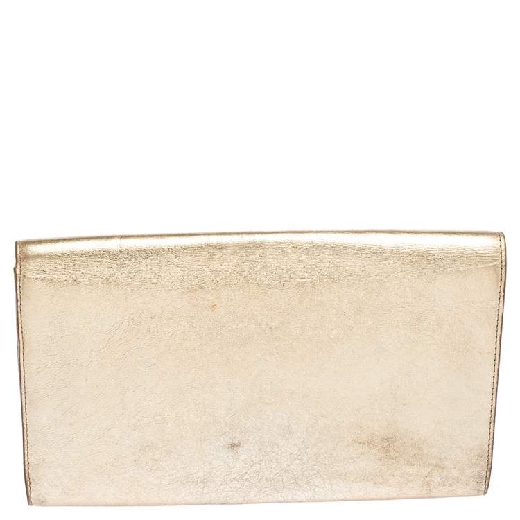 Pre Owned Yves Saint Laurent Metallic Gold Leather Belle De Jour Clutch
