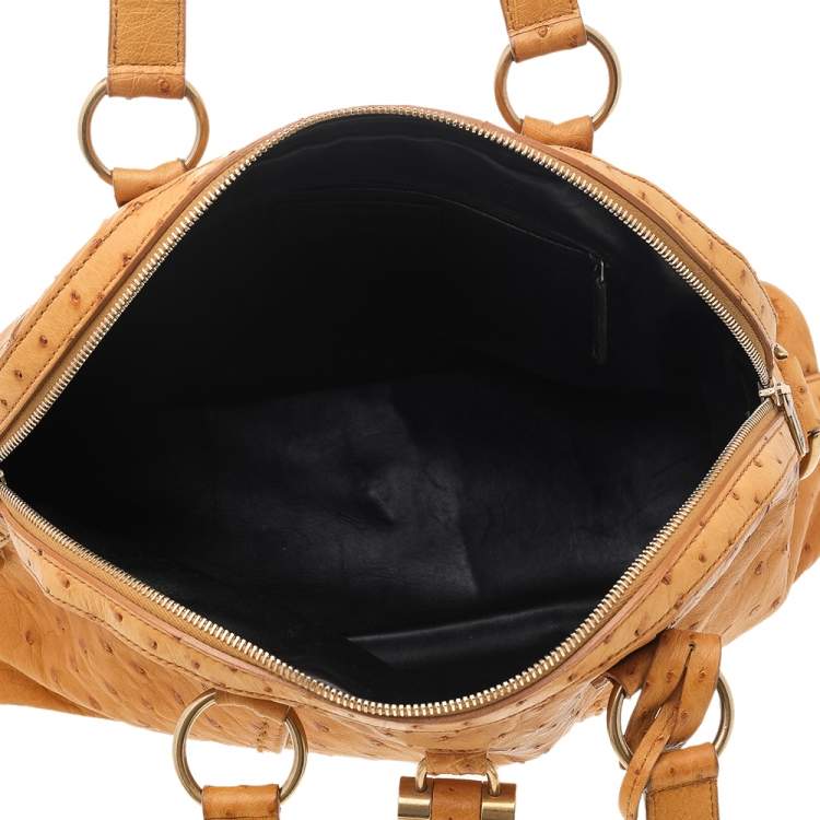 Pre Owned Yves Saint Laurent Tan Ostrich Large Muse Satchel