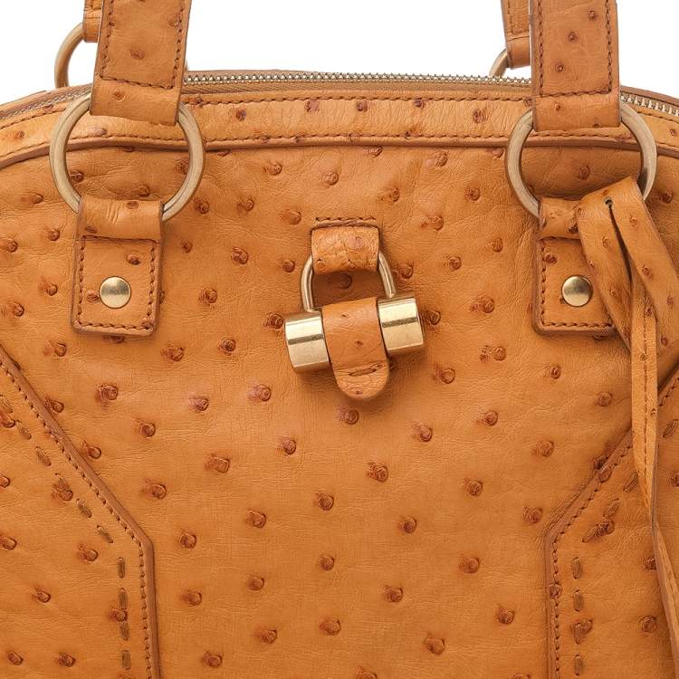 Pre Owned Yves Saint Laurent Tan Ostrich Large Muse Satchel
