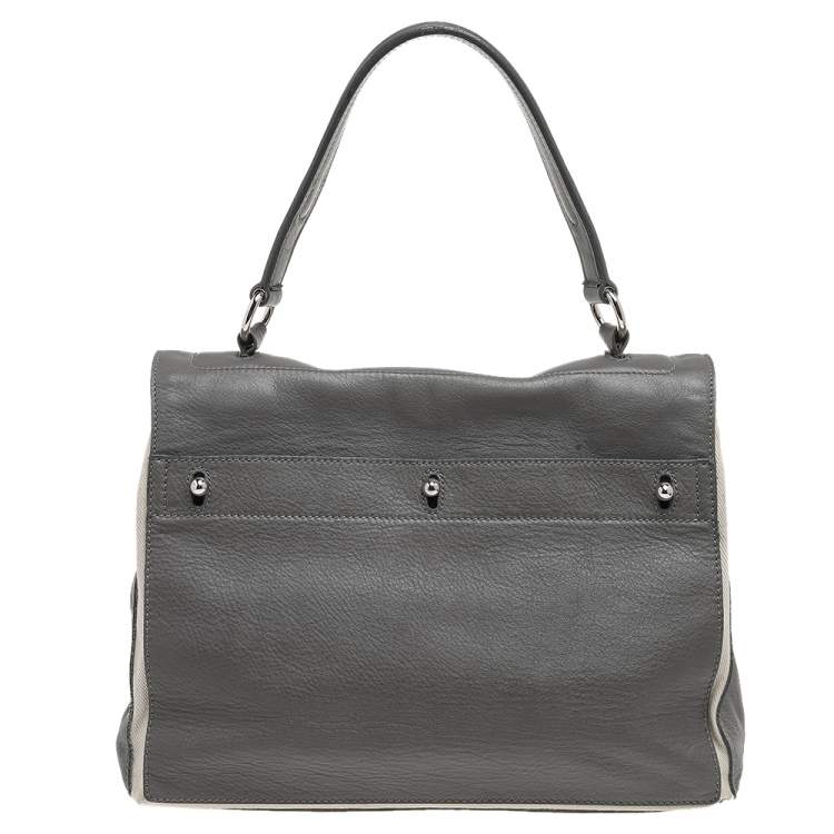 Pre Owned Yves Saint Laurent Grey/White Leather And Canvas Muse Two Top Handle Bag