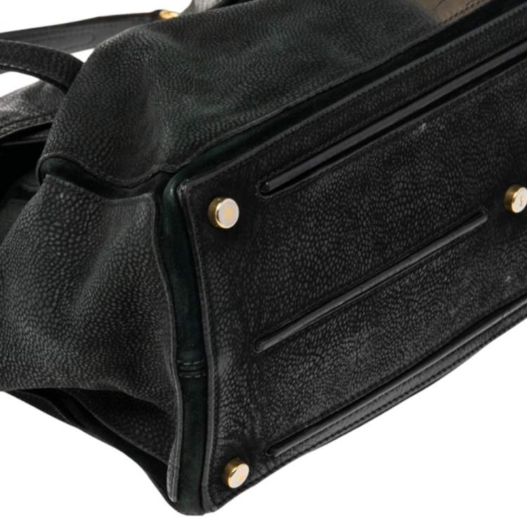 Pre Owned Yves Saint Laurent Black/Gold Nubuck Leather and Suede Large Muse Two Satchel