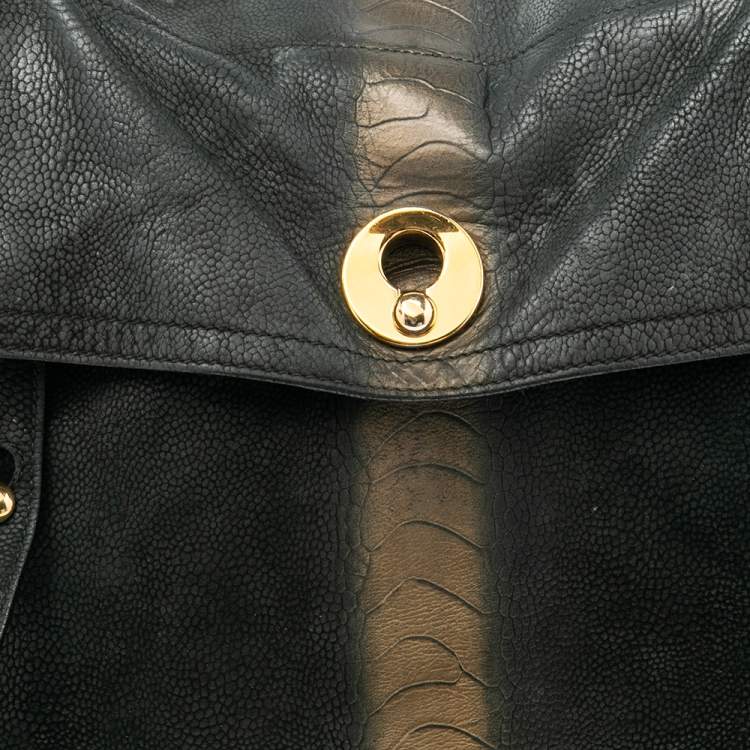 Pre Owned Yves Saint Laurent Black/Gold Nubuck Leather and Suede Large Muse Two Satchel