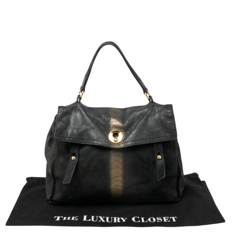 Pre Owned Yves Saint Laurent Black/Gold Nubuck Leather and Suede Large Muse Two Satchel