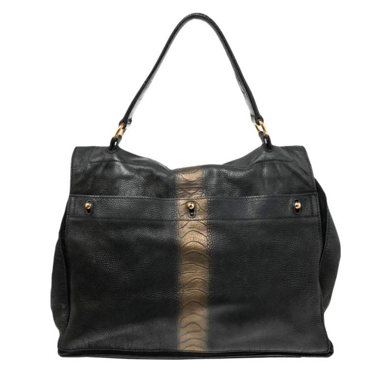 Pre Owned Yves Saint Laurent Black/Gold Nubuck Leather and Suede Large Muse Two Satchel