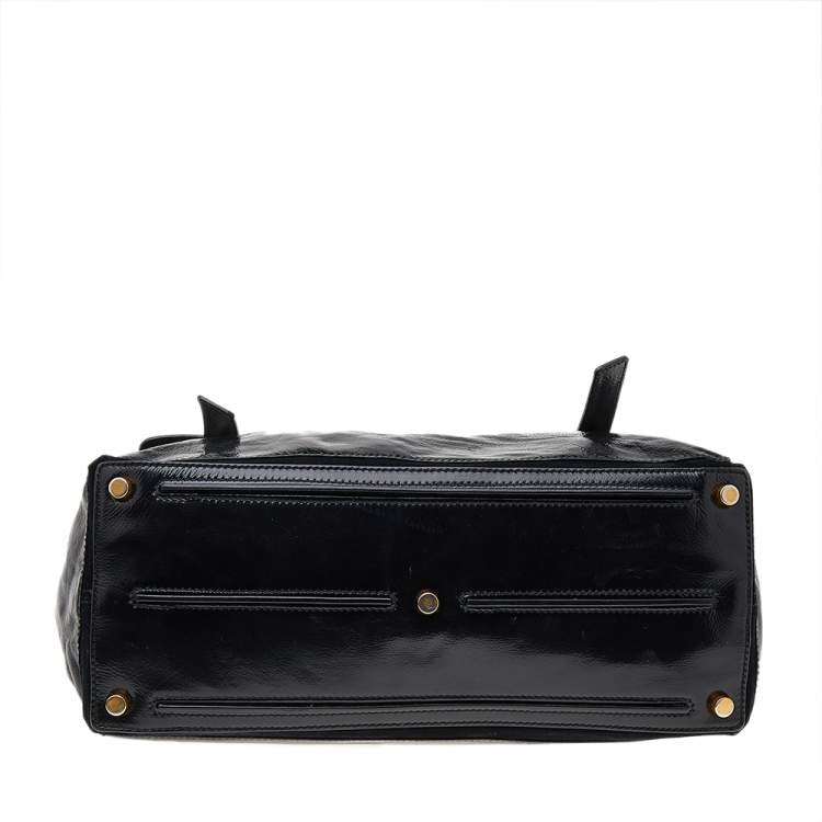 Pre Owned Yves Saint Laurent Black Patent Leather And Suede Muse Two Satchel